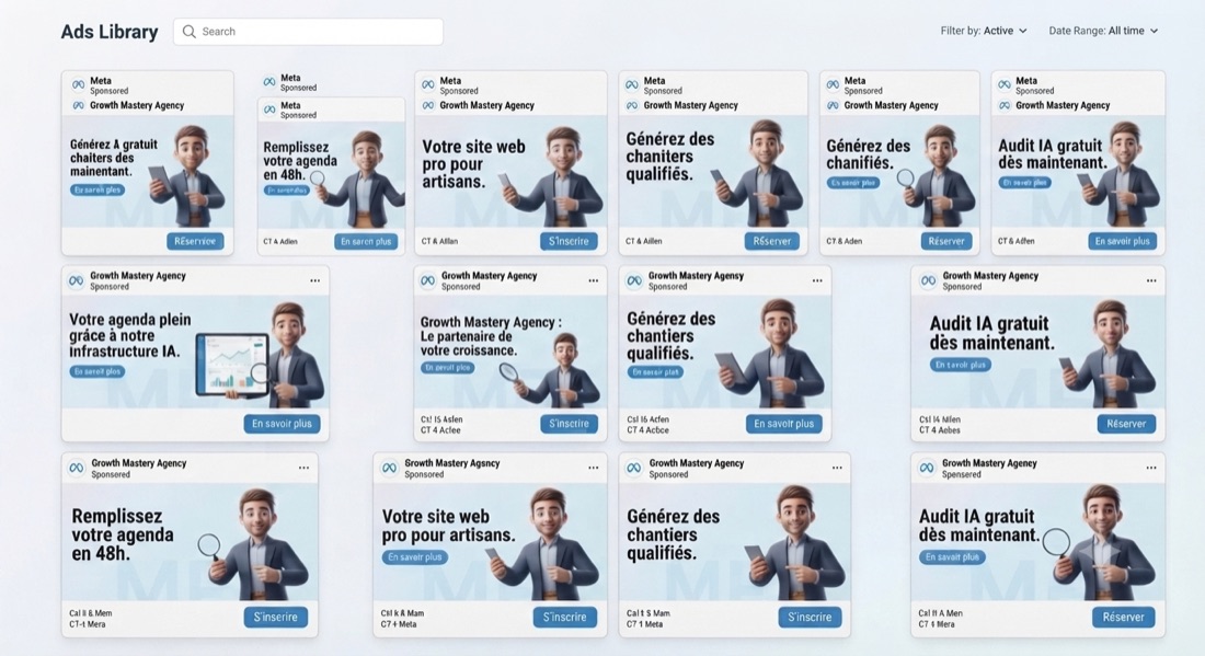 Bibliothèque de publicités créées pour ton agence